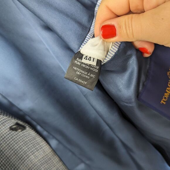 Tommy Hilfiger Wool sports coat, blazer jacket, Grey and blue houndstooth 44T - Picture 5 of 7